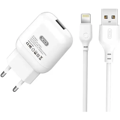 Комплект зарядний адаптер блок і кабель XO L37 для iPhone USB Lightning 1m білий - фото 1