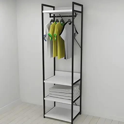 Шкаф Гардероб Уни секция 3 серии Конект Ferrum-decor 220x60x50см Черный металл ДСП Белый 32 мм (FRD-104523)