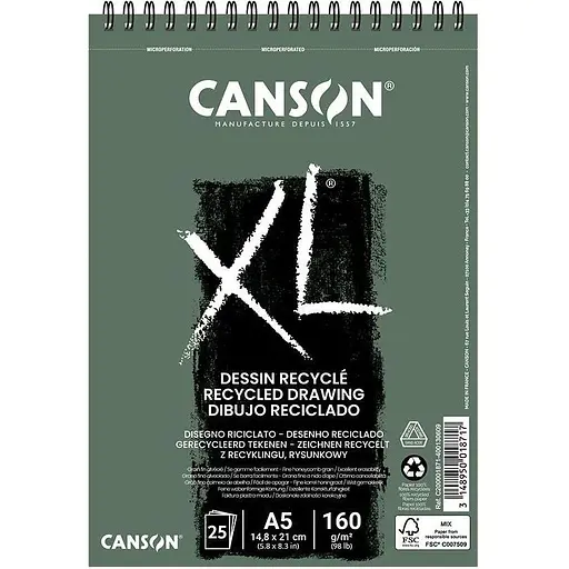 Альбом для рисунку на спіралі Canson XL Recycled 160г/м2 білий колір дрібне зерно - фото 1