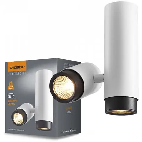 Світильник Videx під лампу GU10 SPF07 накладний поворотний подвійний білий + чорне кільце - фото 1