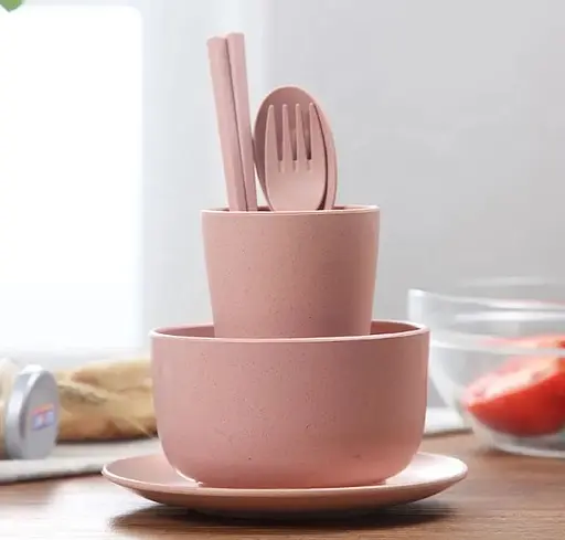 Набор детской посуды 6 посуд из биоразлагаемой пшеничной соломы, Pink - фото 3