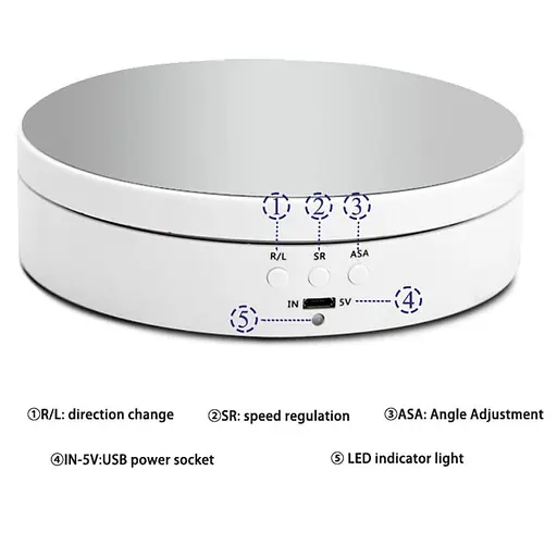Поворотний стіл для предметної фотозйомки і демонстрації предметів з 3-ма швидкостями Bakeey 13W, діаметром 13 см, білий (100562) - фото 5