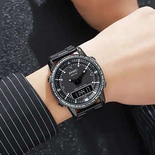 Чоловічий наручний годинник Skmei 1898 (Чорний з чорним табло) - фото 7