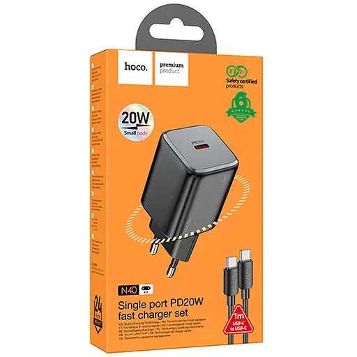 МЗП Hoco N40 Mighty PD20W (1USB-C) + кабель Type-C to Type-C Black - фото 6