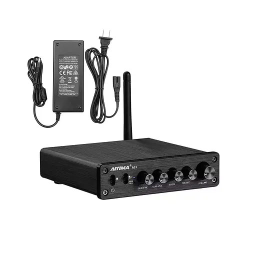 Усилитель звука AIYIMA A03 black + блок питания 24V Bluetooth 5.0 AUX 50Wx2+100W (TPA3116) - фото 1