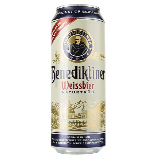 Уценка. Пиво Benediktiner Weissbier, светлое, нефильтрованное, ж/б, 5,4%, 0,5 л