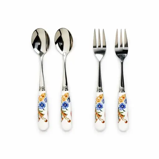 Набір столових приборів Garden Rabbits десертна виделка і ложка срібляста HP-7323-7 4 предмети на 2 персони столові прилади Yiwu HP-7323-7 - фото 1