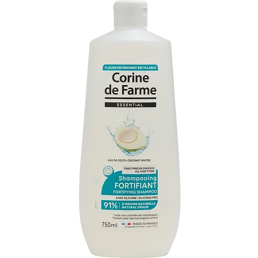 Шампунь Corine de Farme для всіх типів волосся зміцнювальний з кокосовою водою 750 мл