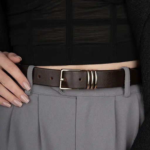 Ремень женский кожаный JK-3063 темно-коричневый с золотой пряжкой (115 см) - фото 5