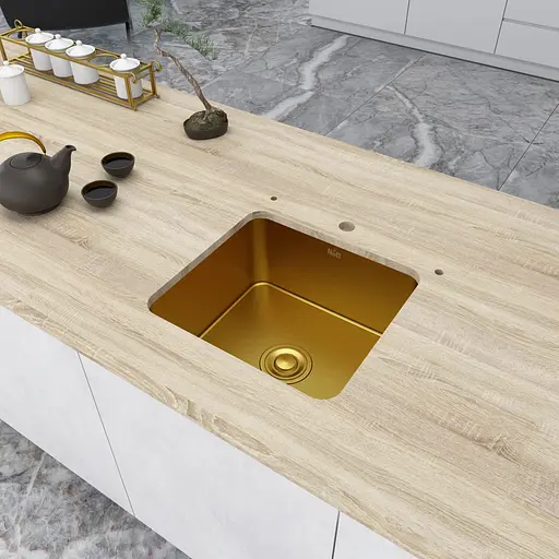Кухонная мойка золотая из нержавеющей стали 45 см под столешницу Nett NG-4643, Золотой - фото 6