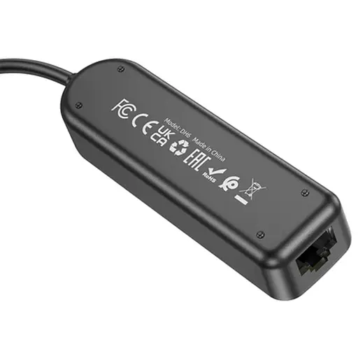 Перехідник Borofone DH6 Erudite 4in1 Gigabit Ethernet (Type-C to USB3.0*3+RJ45) (0.2m) Black - фото 3