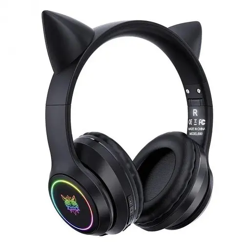 Бездротові ігрові навушники з котячими вушками Onikuma B90 з RGB підсвічуванням Навушники для стрімінгу Чорний - фото 2