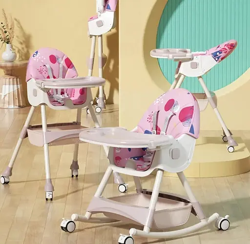 Стілець для годування + крісло-гойдалка 2в1 Рожевий колір - фото 1