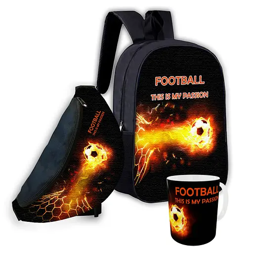 Набір дитячий Футбол рюкзак рюкзак 36х27см сумка-бананка, кружка з принтом для хлопчика (01602)
