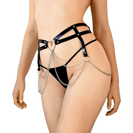Шкіряний пояс декорований ланцюжками Art of Sex - Becky, розмір L-2XL, колір Чорний