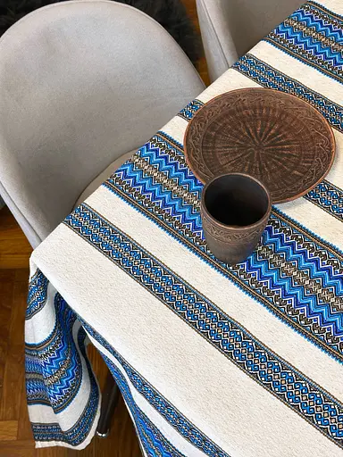 Лляна скатертина великодня з українським орнаментом Рандеву синій 330х150 см - фото 5