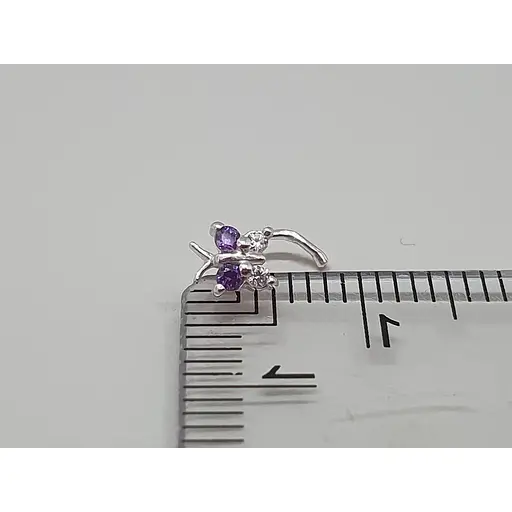 Серебряная серьга-пирсинг в нос Бабочка. 1041.8С Фиолетовый - фото 5