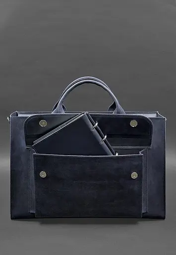 Шкіряна сумка для ноутбука та документів Універсальна синя Crazy Horse - фото 3
