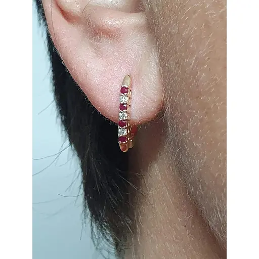 Золотые серьги ЮЗ "Багет" с бриллиантами и рубинами. 2877 - фото 2