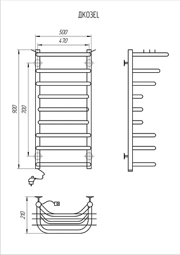 Електрична рушникосушарка Kosser Канна 900x500/9 ЕL рег. ДК03EL, Хром, Ліве - фото 5