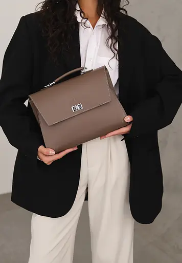 Жіноча шкіряна сумка Classic темно-бежева - фото 3