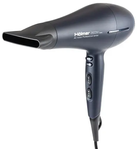 Фен Holmer HHD-260I PRO, Black, 2600 Вт, 2 скорости, 3 режима, ионизация, диффузор, концентратор, AC motor, функция Cool Shot, ручка Soft Touch, нагревательный элемент керамический - фото 5