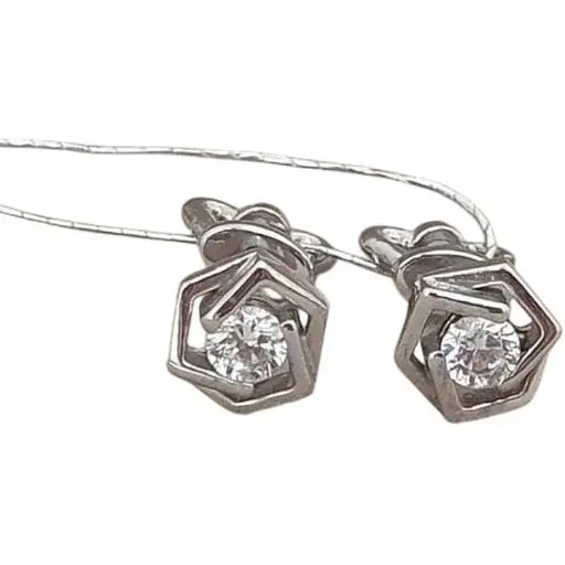 Золоті сережки-пуссети Платон з фіанітами. 3С157/01Б