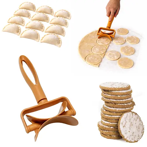 Ролик кулінарний ніж для вирізання з тіста кіл для вареників, пельменів, печива 17.5 см Помаранчевий 88293 - фото 3