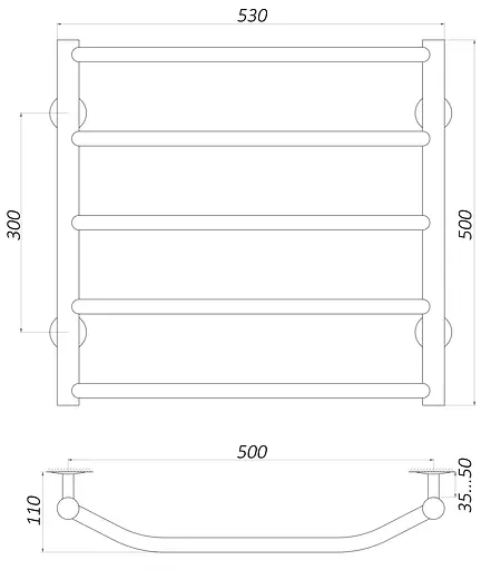 Водяна рушникосушка Unio LT W 500-500-5 Драбинка Трапеція, Хром - фото 3