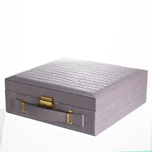 Скринька для прикрас бежева 2 яруси екошкіра 26×26×9 см органайзер для зберігання ювелірних виробів Сірий Yiwu HP-5-35G - фото 6