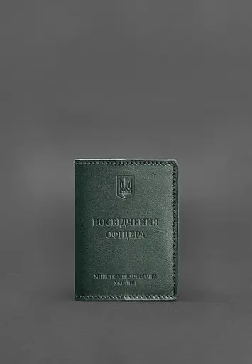 Кожаная обложка для удостоверения офицера 9.0 зеленая - фото 2