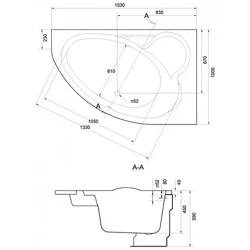 Ванна акриловая Cersant Kalope 153x100 R - фото 2