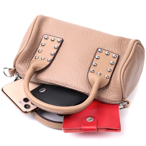 Сумка женская Vintage с металлическими акцентами на ручках из натуральной кожи 22.5х12.5х9.5 см sum0029064 - фото 8