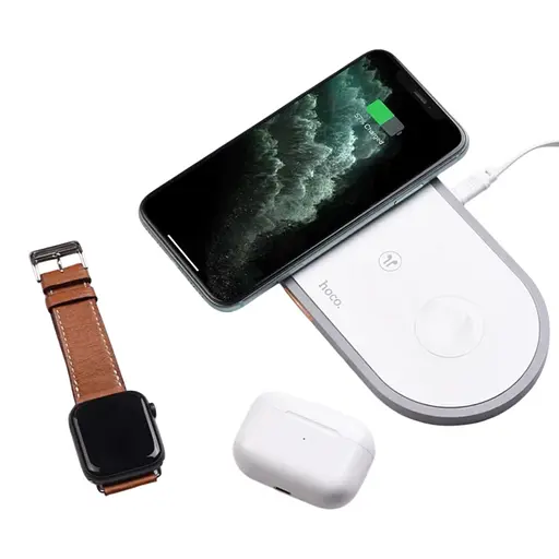 Бездротовий зарядний пристрій Hoco CW24 15W 3в1 білий - фото 1