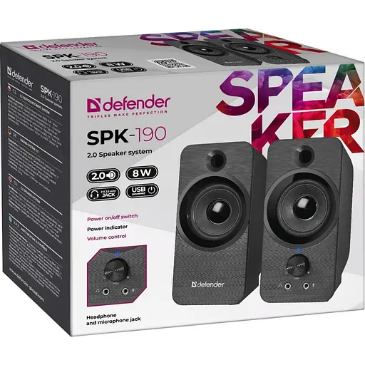 Акустика Defender 2.0 SPK 190 USB 8W Black (65190) - фото 3