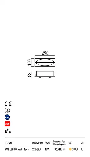 Вбудовуваний вулични світильник TAMPA AP LED 10W IP54 MW 3000K (5.1.2) Redo 90009 - фото 3