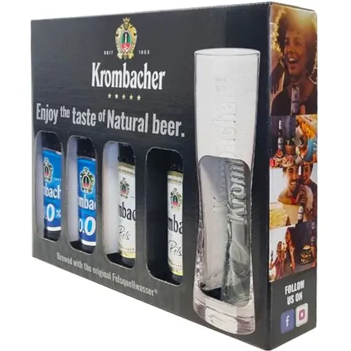 Подарочный набор пива Krombacher светлое фильтрованное 0.33 л х 4 шт. + бокал - фото 2