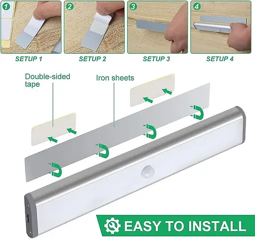 Світлодіодне освітлення під шафою, освітлення в шафі, датчик руху, світильник для шафи, що перезаряджається. - фото 3