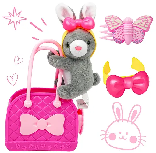 М’яка іграшка Зайчик, 12 см, плюшевий, сумочка, аксесуари, DR5040 (В асортименті)