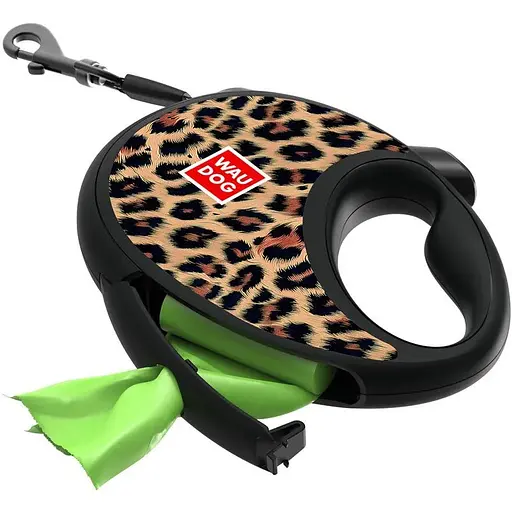 Повідець-рулетка для собак WAUDOG R-leash з контейнером для пакетів, малюнок "Леопард" світловідбивна стрічка M до 20 кг 5 м - фото 6