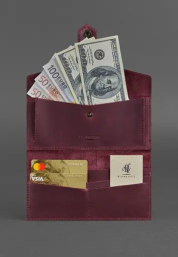 Кожаное женское портмоне 3.0 бордовое Crazy Horse - фото 3