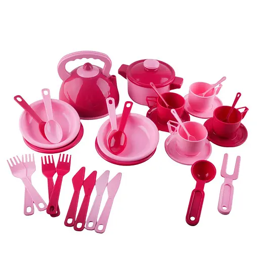 Дитячий ігровий набір посуду ЮНІКА 70637(Pink) рожевий 32 предмета, паяний пакет - фото 1