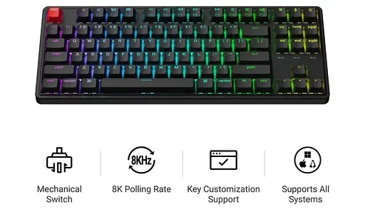 Клавіатура Keychron C3 Pro V2 87Key K pro Brown USB-A QMK Hot-swap 8K EN/UKR RGB Black (C3PX-H3-UA) - фото 4