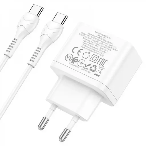 Сетевое зарядное устройство Hoco N29, 2хType-C PD 35W с кабелем Type-C - Type-C белый - фото 6