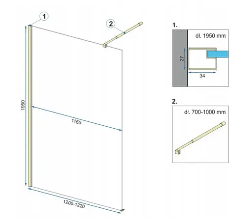 Душова стінка Rea Aero 120 brushed gold REA-K4702, прозорий, золотий - фото 3