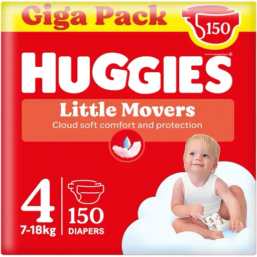 Уценка. Набор подгузников Huggies Little Movers GIGA 4 (7-18 кг) 150 шт. - фото 1
