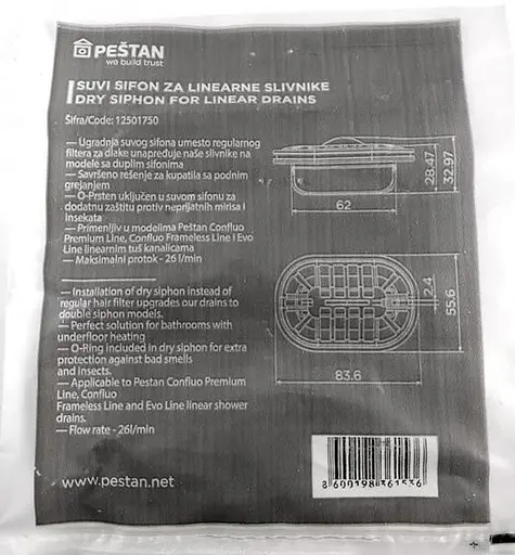 Мембранный сухой затвор Pestan для линейного трапа с решеткой (240159) - фото 5