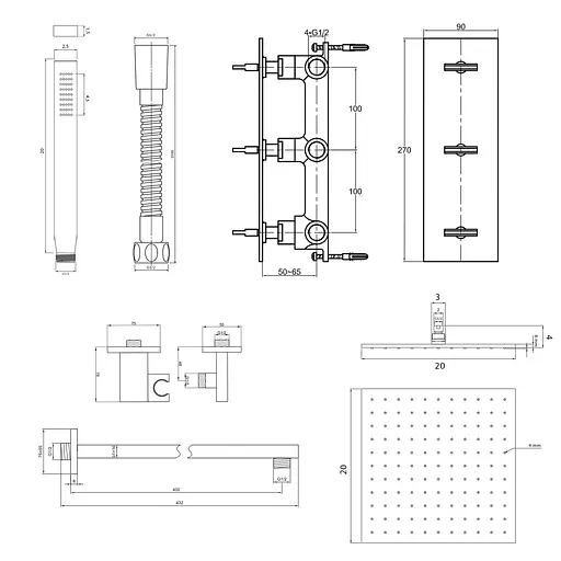 Душова система Kohlman Excelent 20 chrome + BOX прихованого монтажу KPL-QW217HQ20, Хром - фото 2