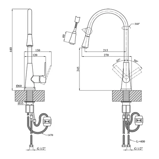 Змішувач для кухні Kroner KRM KRM 11 - 013F (CV027263) - фото 7