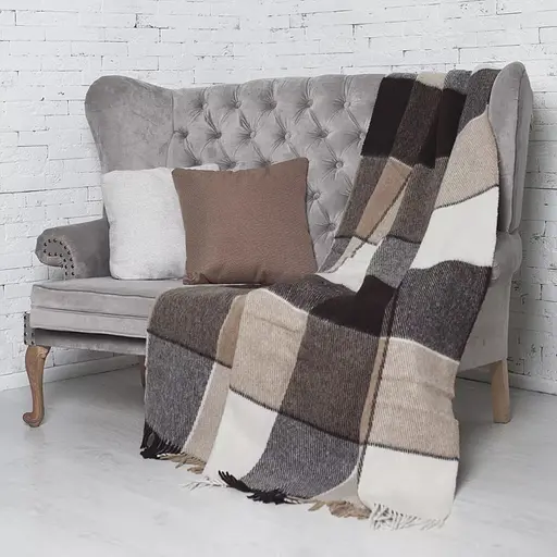 Плед вовняний Vladi Ельф 200х220 біло-бежево-коричневий 1 (11091) - фото 1